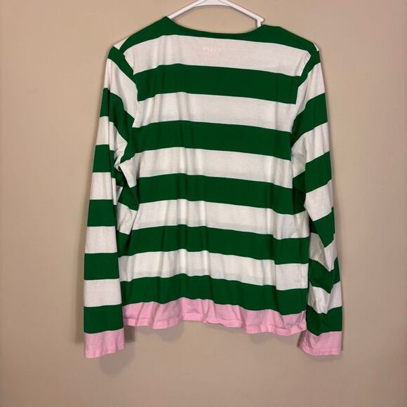 Boden Green & White Striped with Pink Stripe on Bottom Long Sleeve Top US 14 - Picture 2 of 6
